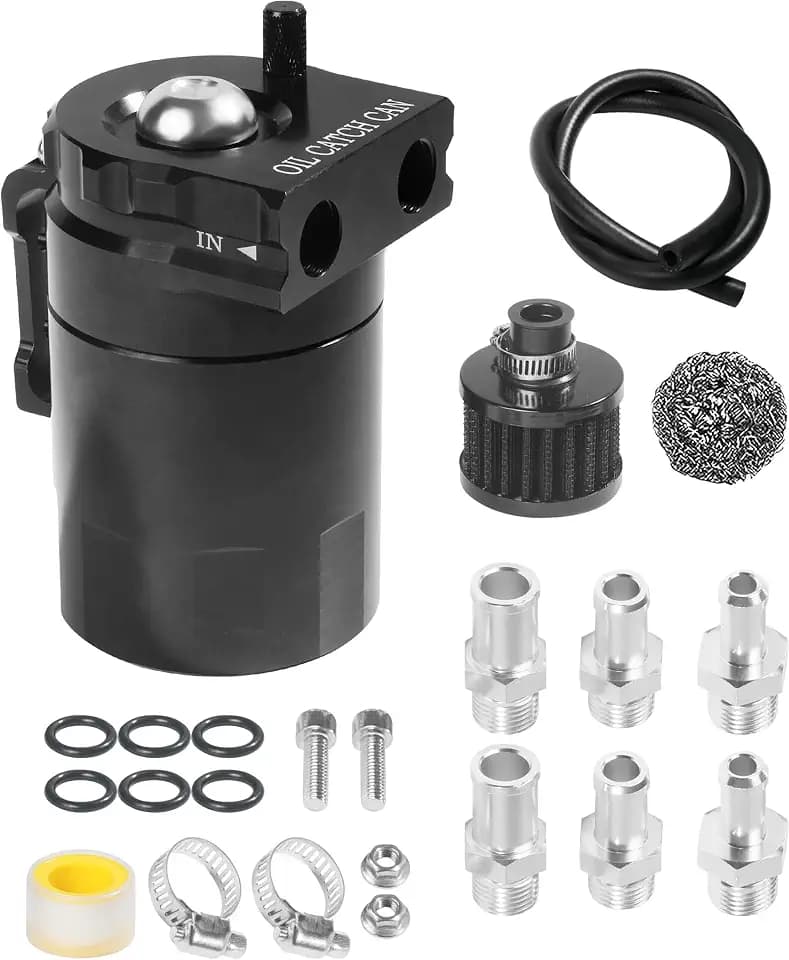 Oil Catch Can,Car Accessories Universal Automotive Oil Catch Can Kit with NBR Fuel Hose,300ml Aluminum Air Oil Separator Tank NBR Fuel Hose Kits for PCV System (Black)