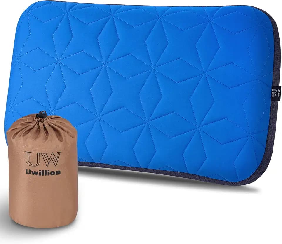 UWILLION Großes Campingkissen mit abnehmbarem Bezug – Ultraleichtes aufblasbares Kissen für Camping, leicht, ergonomisch und waschbar für Camping, Wandern und Reisen, Blau