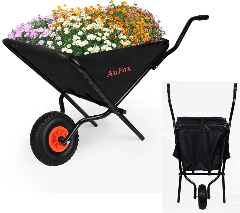 Collapsible Wheelbarrow Folding Utility Garden Cart with 13” Wheel