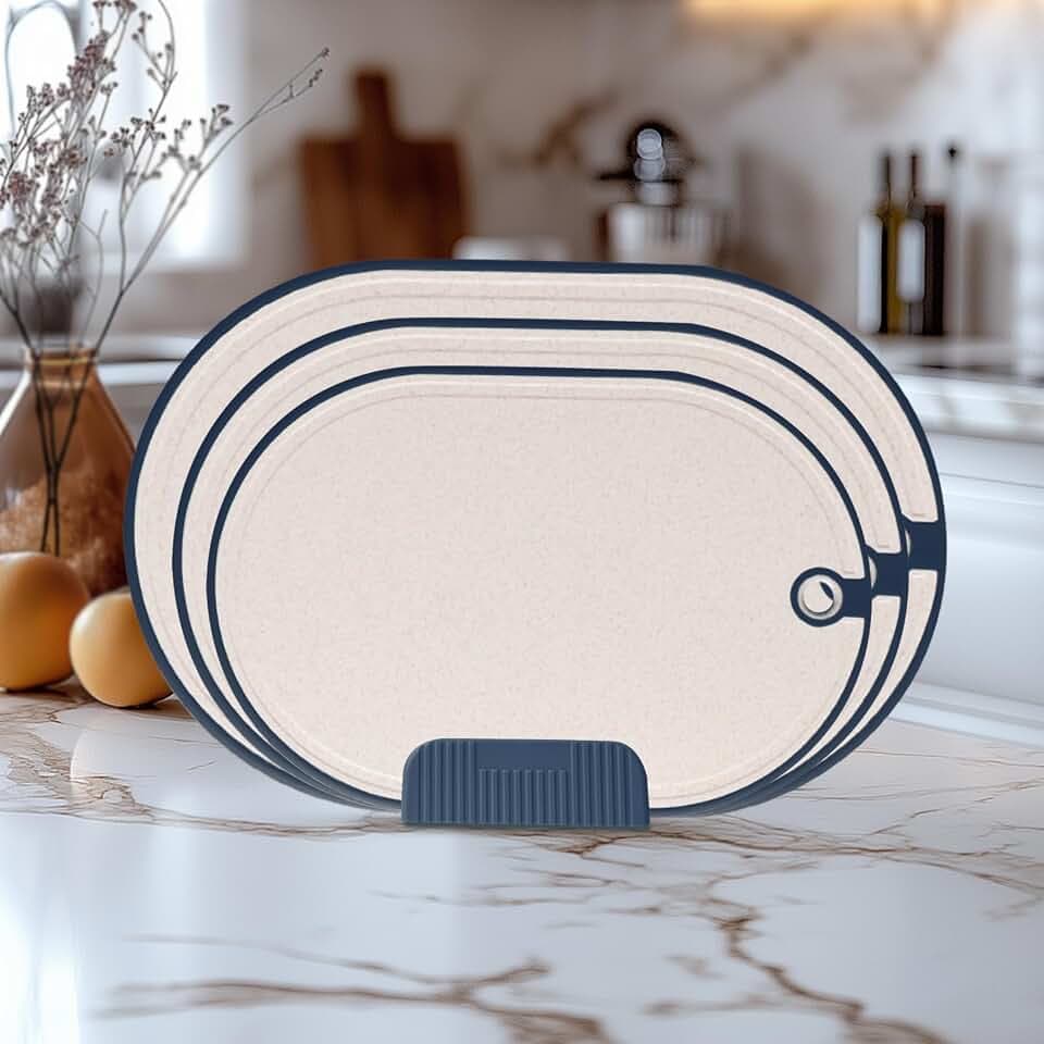 Schneidebrett Set 3PCS Kochbrett aus Kunststoff BPA-frei Hackbretter für Fleisch Brett Küche Cutting Board Chopping Board Spülmaschinenfestem Schneidebrett Blau