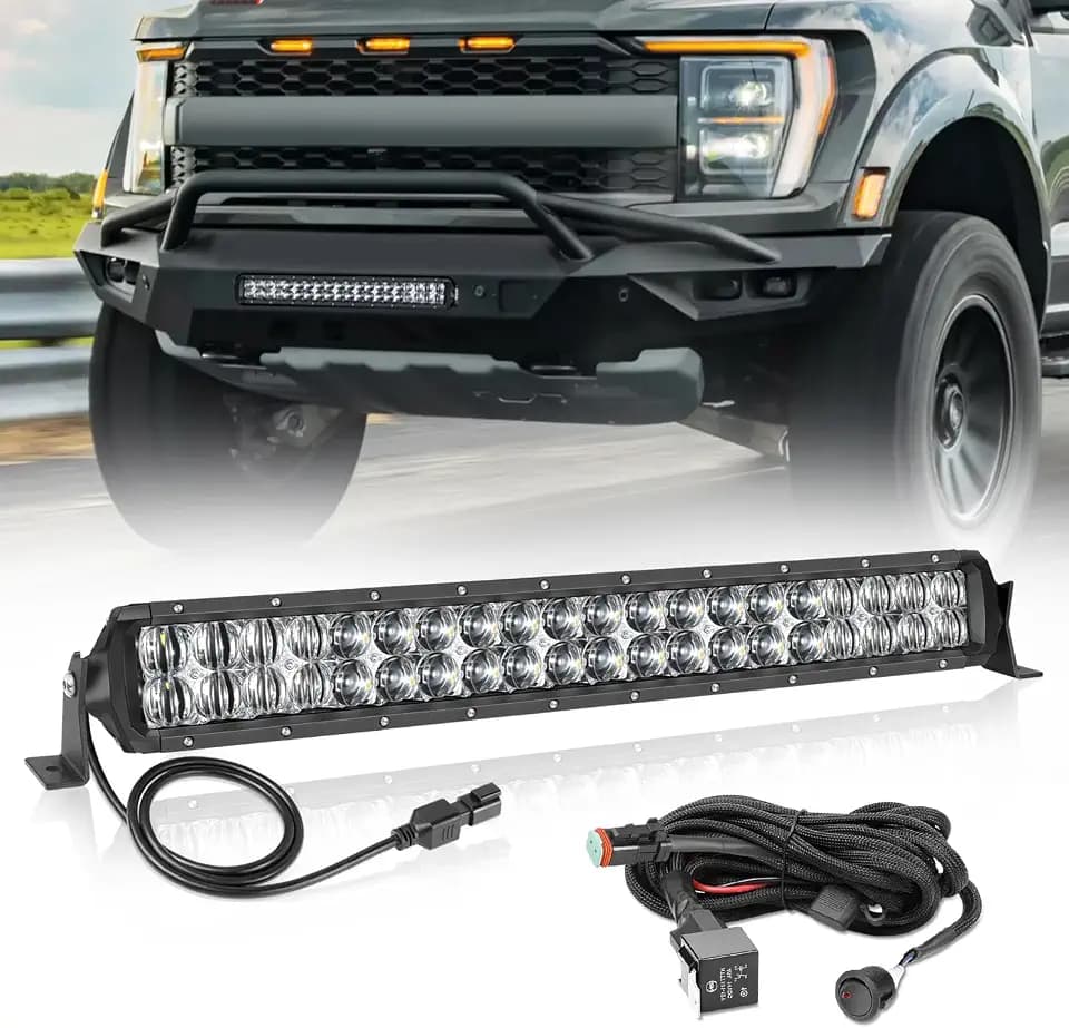 20 Inch LED Light Bar Kit with Wiring Harness 5D Optics Lens