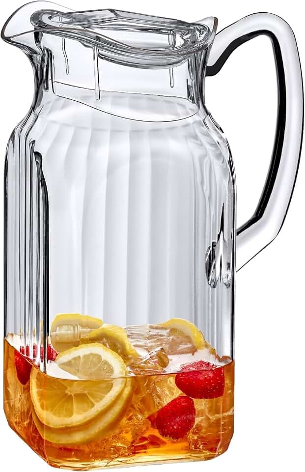 Amazing Abby - Quadly Bandly - Plastic Pitcher (64 oz, 2 Quart), Clear Water Pitcher with Lid, Fridge Jug, BPA-Free, Shatter-Proof, Great for Iced Tea, Sangria, Lemonade, Juice, Milk, and More