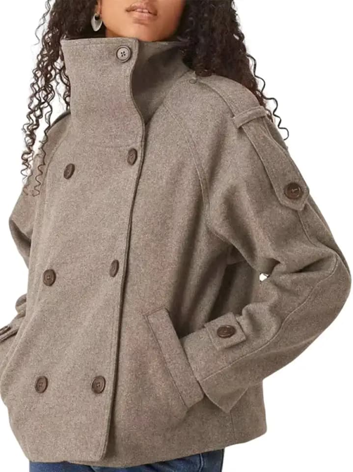utcoco Women's Cropped Wool Coats Short Trench Peacoat Casual Short Jackets