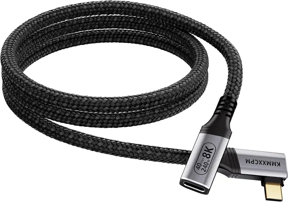 USB-C Right Angle Extension Cable 3.3FT Compatible with Thunderbolt 4/3,USB4 Extension 40Gbps Data Transfer,90 Degree USB C Male to Female Extender Cord,240W Fast Charging,8K/4K Video Display