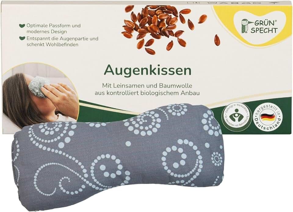 GRÜNSPECHT Augenkissen, mit Leinsamenfüllung, grau-mint