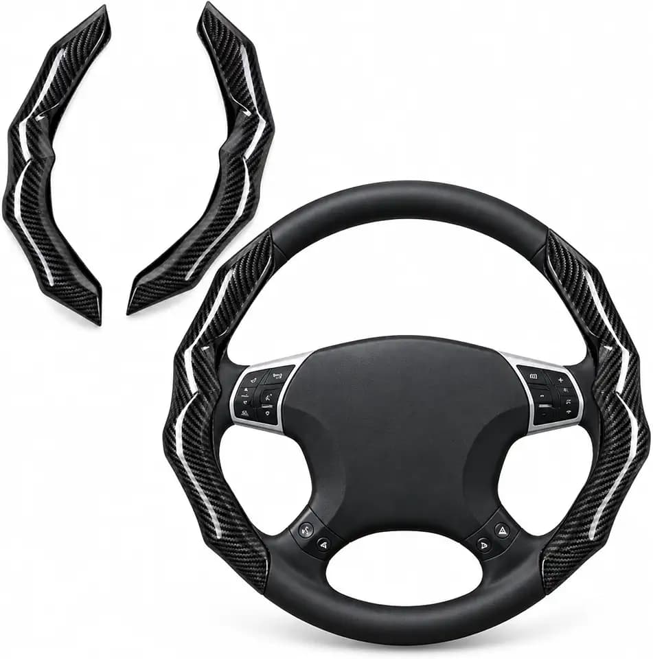 Carbon Fiber Pattern Steering Wheel Cover, 15-Inch, Black