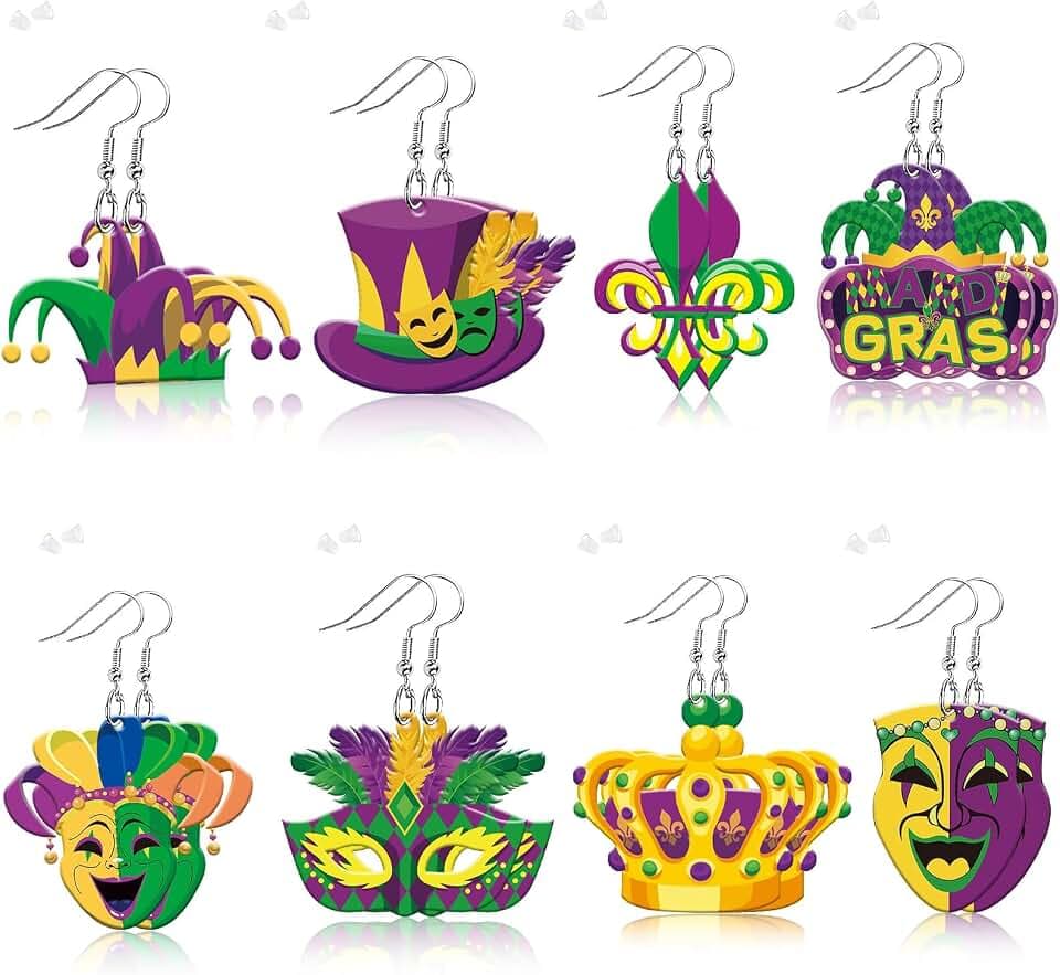 AUGSUN 8 Pairs Mardi Gras Acrylic Earrings for Women