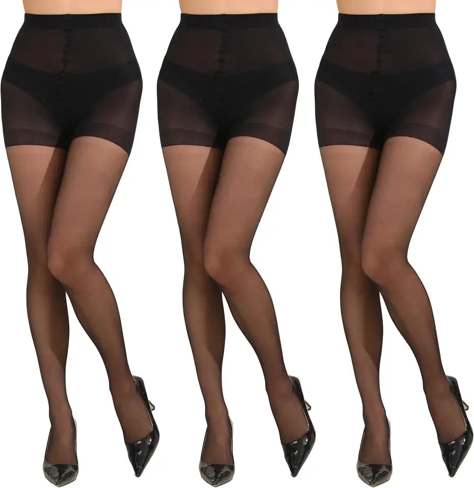Paralinda 3 Pairs Women's 20D Pantyhose with Control Top and Reinforced Toes