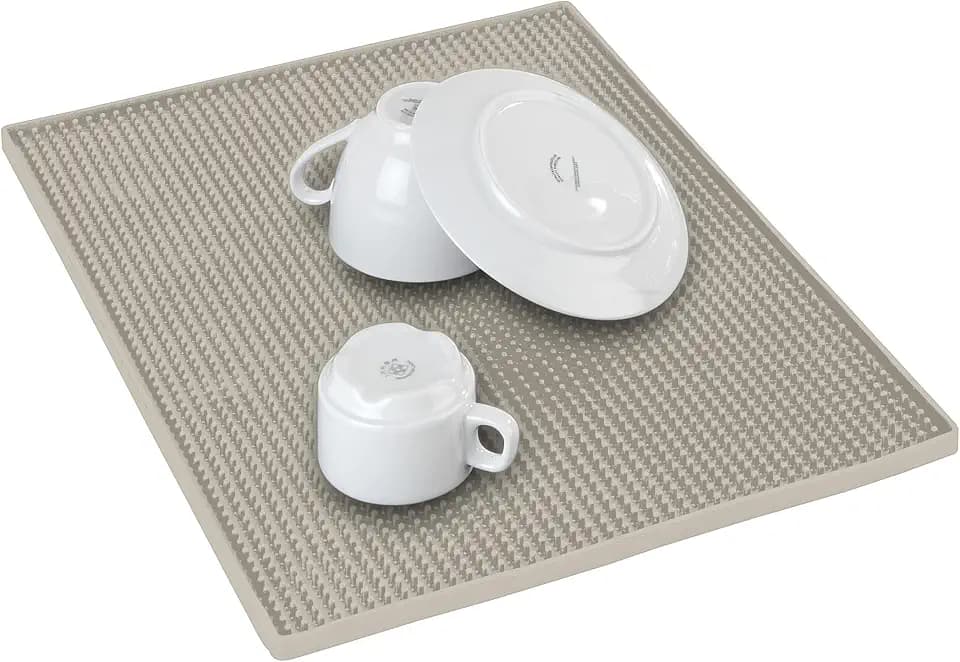 WENKO Abtropfmatte Mod. Maxi rutschfeste Spülmatte Trocknungsmatte Antirutschmatte Küche Geschirrablage Abtropfunterlage 40 x 1 x 30 cm Kunststoff Beige