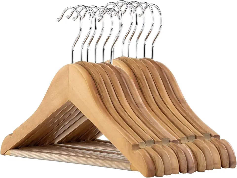 Hangerworld 12 Hochwertige Kinderkleiderbügel aus Holz mit rutschfester Hosenleiste und um 360° drehbarem Chromhaken, Breite ca. 30 cm, Naturfarben, für Baby-, Kleinkinder- und Kinderbekleidung