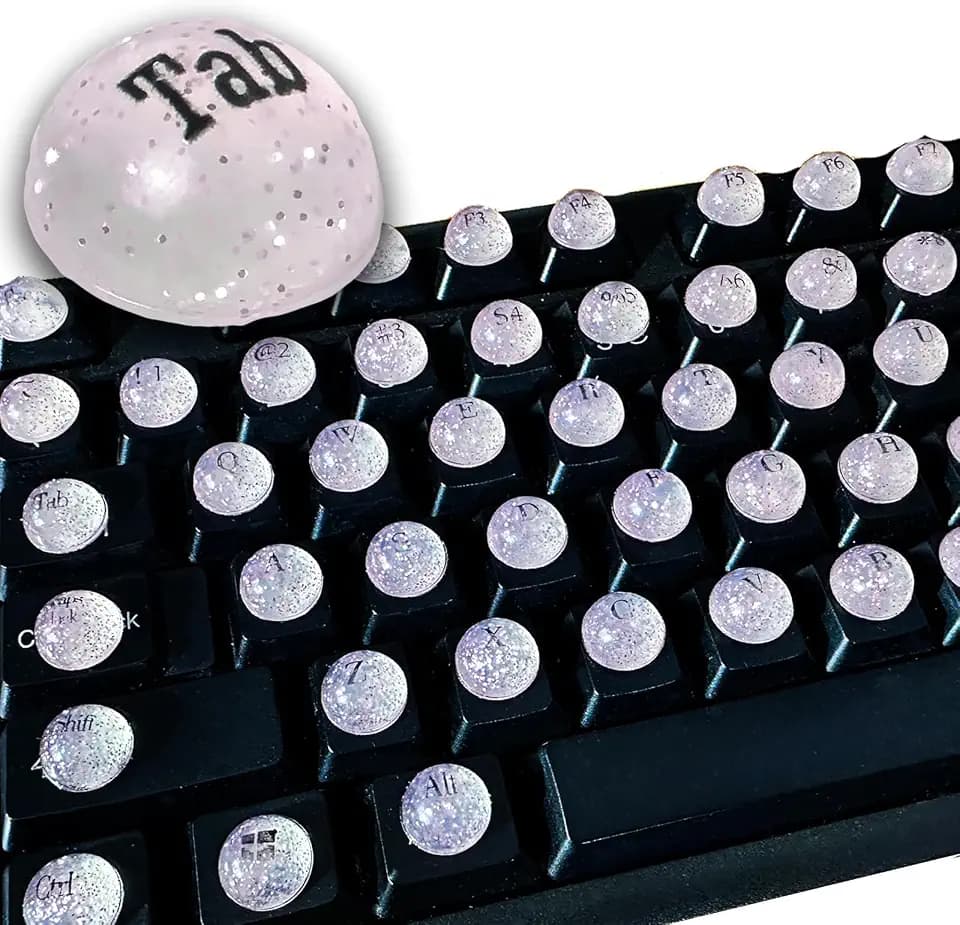 Keyboard Stickers for Long Nails, 128 Pcs Hemisphere Glitter Keycaps