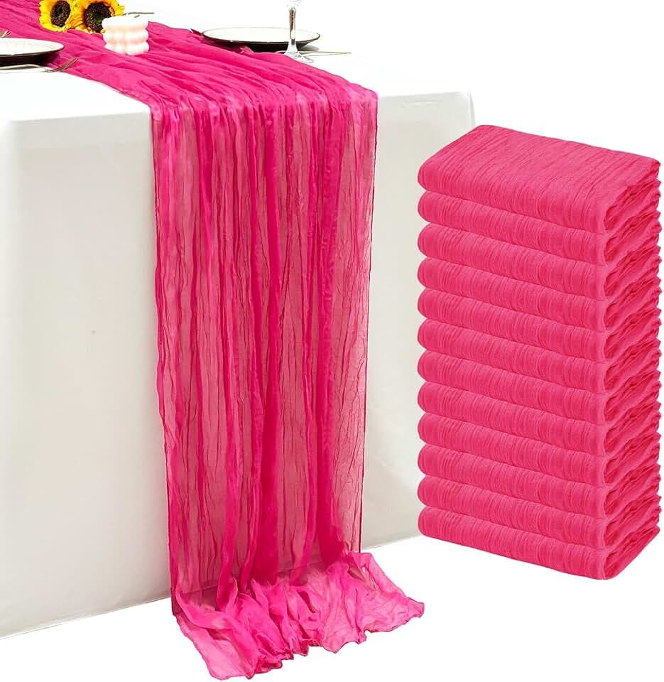 12Pack Hot Pink Cheesecloth Table Runner 20 x 120 inch Gauze Table Runner