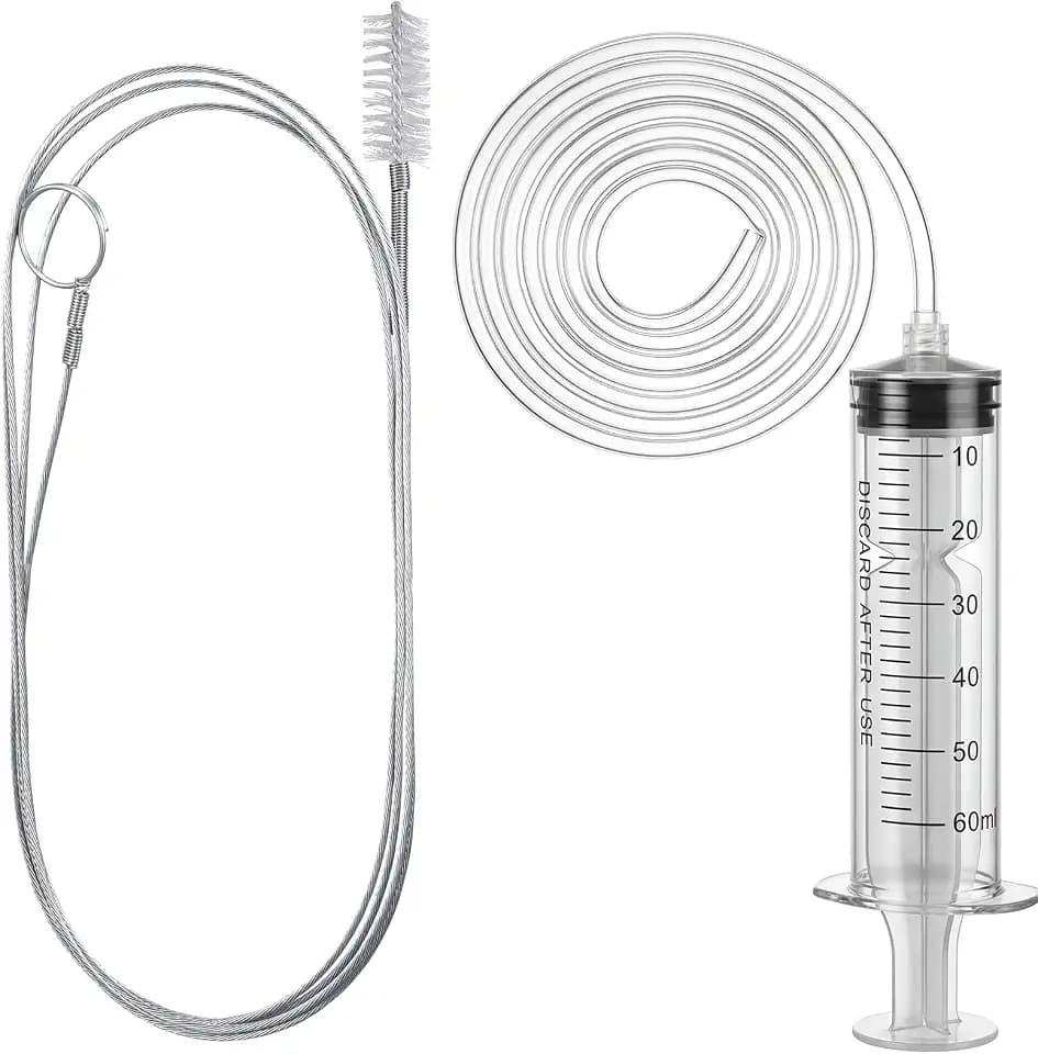 Gisafai 3 Pcs Refrigerator Cleaning Kit with Syringe Compatible with Water Line for 1.5m Flexible Refrigerator Scrub Brush Flexible Feeding Tube Brush for Ice Maker Dispenser (45'' Ice Water Tube)