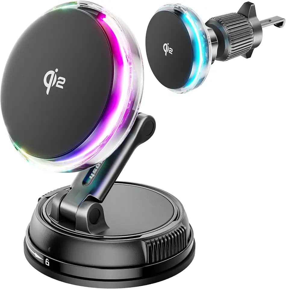 für 15W MagSafe Autohalterung Ladegerät mit Kühlventilator, [Schnellladen Handykühlung RGB Beleuchtung] 78+ lbs Starke Saugkraft Magnet Kabelloses Handyhalterung Auto,für iPhone 17/16/15/14/13/12