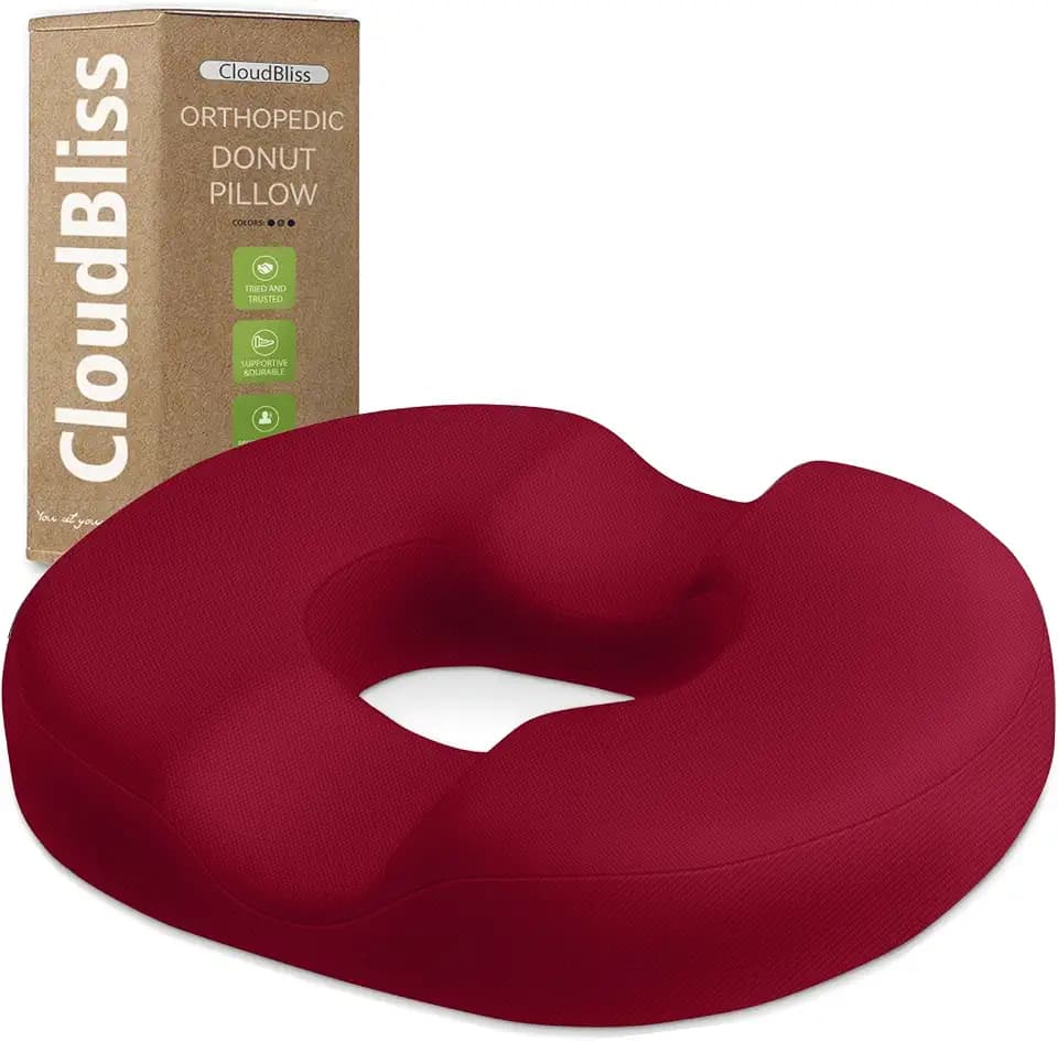 CloudBliss Donut Pillow Stadium Seat Cushion for Tailbone Pain Relief and Hemorrhoids, Memory Foam Seat Chair Cushion, Portable Seat Cushions for Bleachers, Car, Home & Office