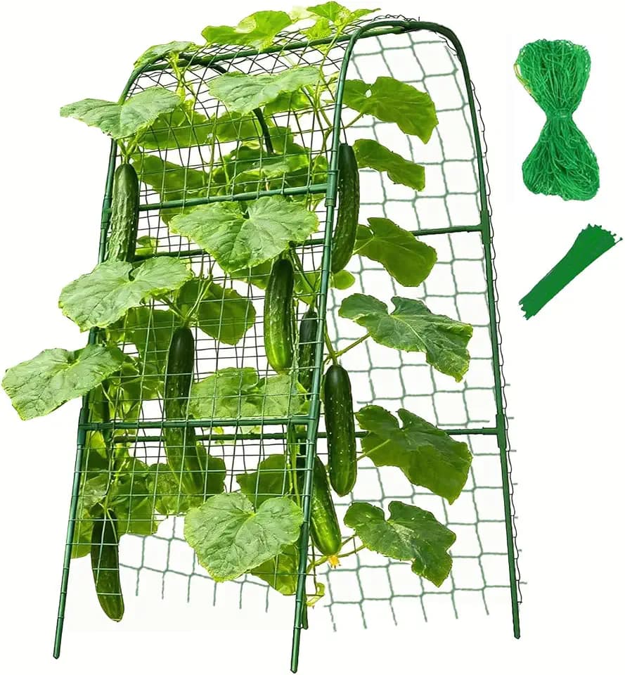 Cucumber Trellis for Plant Climbing- Cucumebr Arch Trelli for Flower Vine Vegetable Tomato Cage Raised Bed- Foldable Garden Tunnel Trellis (47x15.7in)