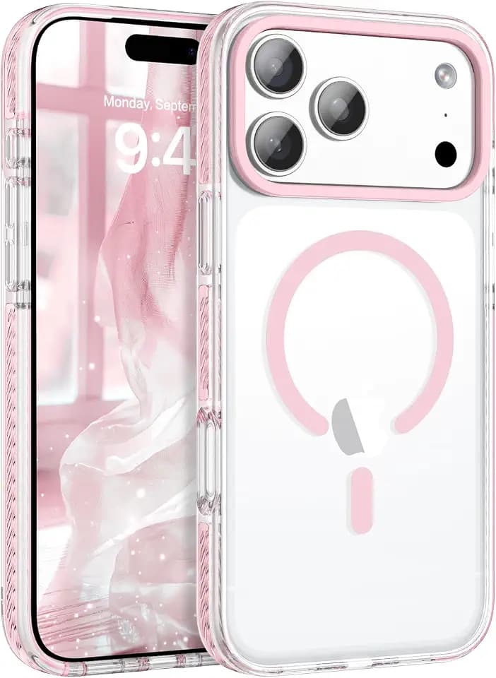 BENTOBEN Magnetic for iPhone 17 Pro Max 6.9" Case, Compatible with Magsafe Shockproof Protective Bumper Cute Transparent Slim Anti-Yellowing Phone Case for iPhone 17 Pro Max Cover, Clear Pink