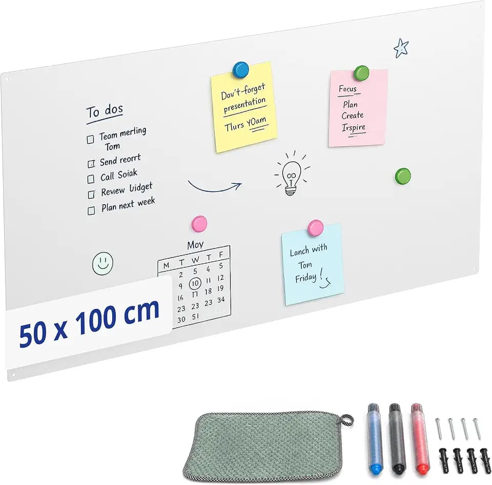 Relaxdays Magnettafel, Kreidetafel beschreibbar, weiß