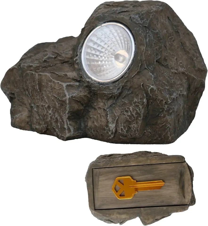 Hide a Spare Key Outdoor Waterproof Fake Solar Rock lights Key Hider Holder Safe Secret Storage Box For Outside Garden Landscape Spot Lights Decorative Faux Stone Geocache Containers