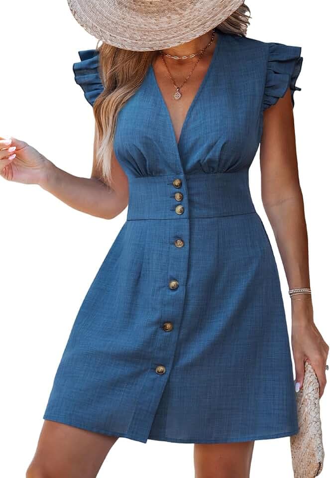 CUPSHE Women's Striped Deep V-Neck Button Down Mini Sundress