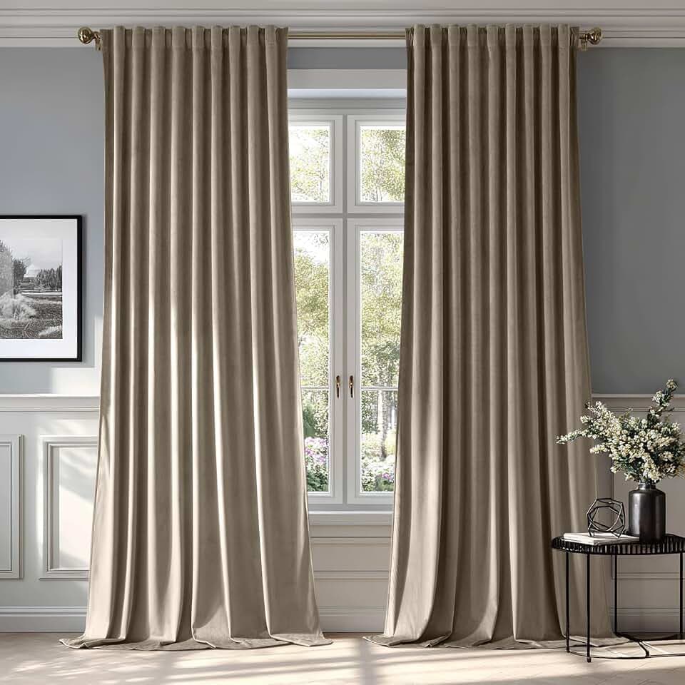 MIULEE Taupe Velvet Curtains 52x90 inches Luxury Blackout Curtains