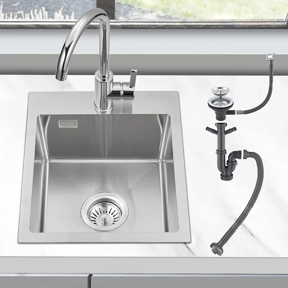 ROVOGO Küchenspüle 40x34cm Edelstahl 304 Gebürstet mit Armaturloch 1 Becken