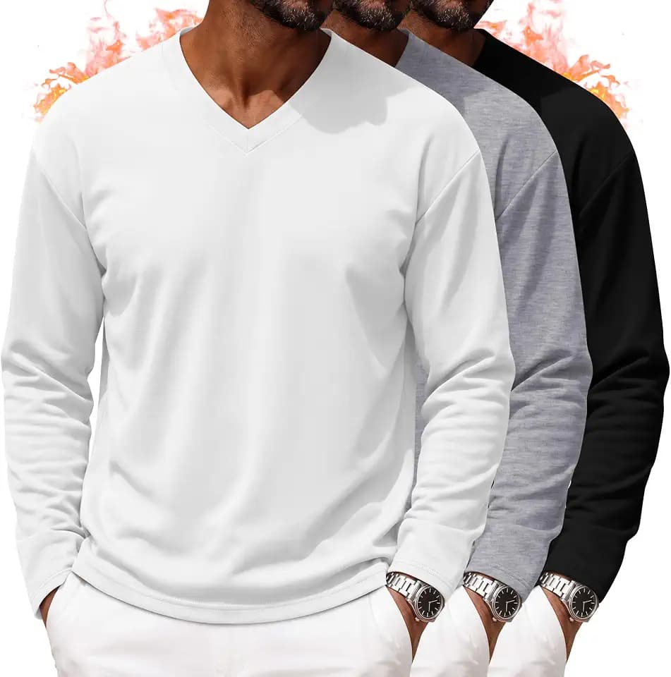 3 Pack Men's V Neck Long Sleeve Thermal Shirts