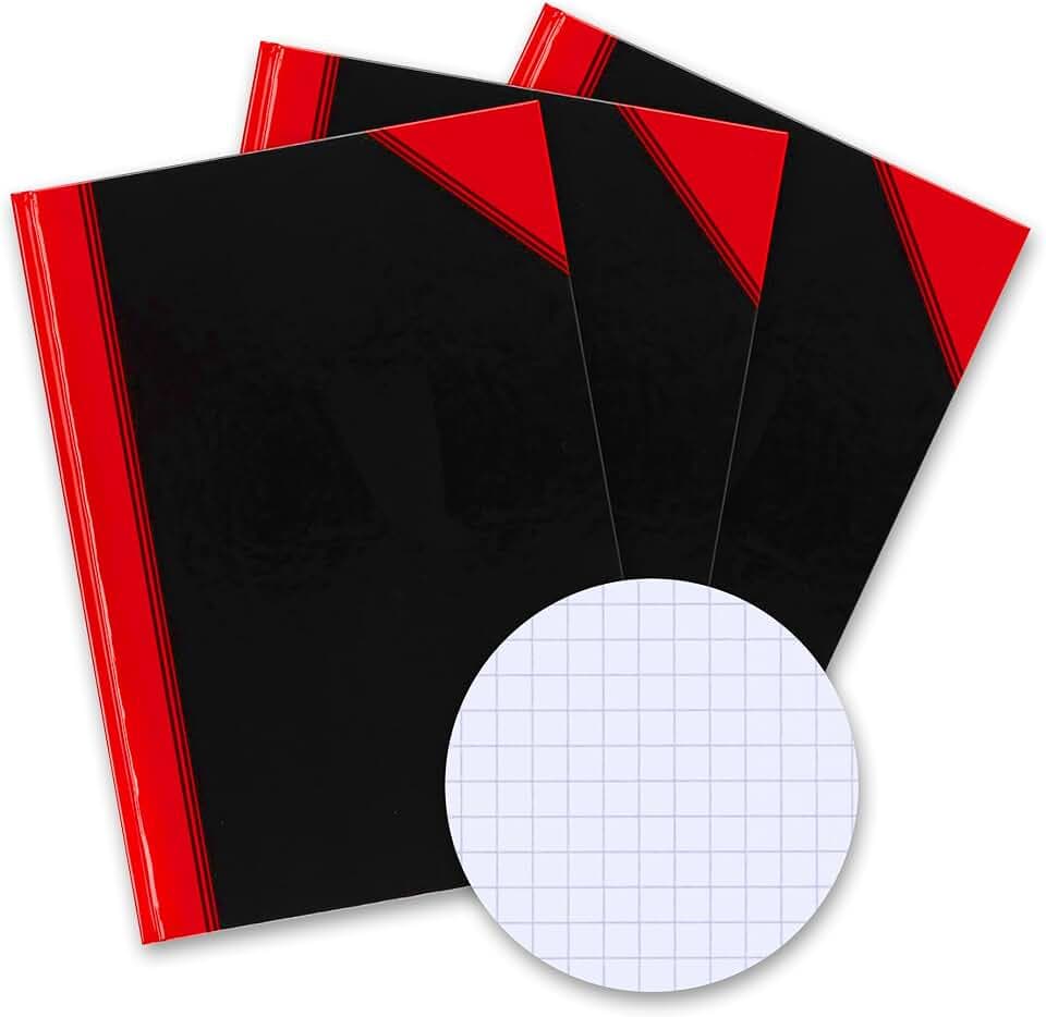 Bantex Notizbuch A4 kariert, Hardcover, 192 Seiten, schwarz, 3er-Pack