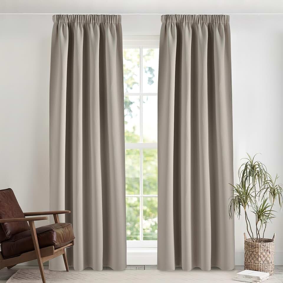 PONY DANCE Verdunklungsvorhänge für Schienen Vorhang Thermo Hitzeschutz | 2er Set, H245 x B140 cm, Gardinen Blickdicht, mit Kräuselband, für Schlafzimmer Wohnzimmer Kinderzimmer Büro, Sandfarben