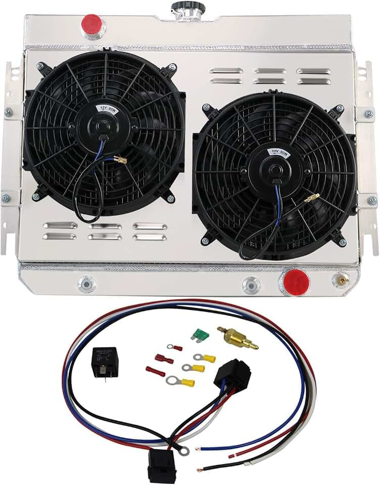 3 Row Core Radiator Shroud Fan For Chevy 1963-1968 Bel Air Biscayne Impala 67-68 Caprice 64-65 Chevelle,Kingswood Full Aluminum Radiator with Shroud Fan Relay Kit