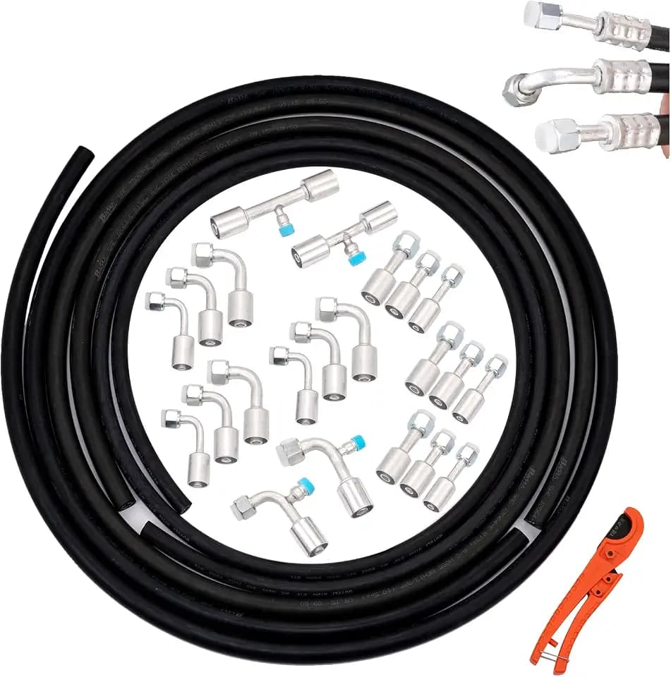 26PCS 9.5ft Air Conditioning Hose and Fitting Kit Includes 9.5ft #6#8#10 AC Hoses and #6#8#10 AC Fittings and pipe cutter not for heavy duty truck