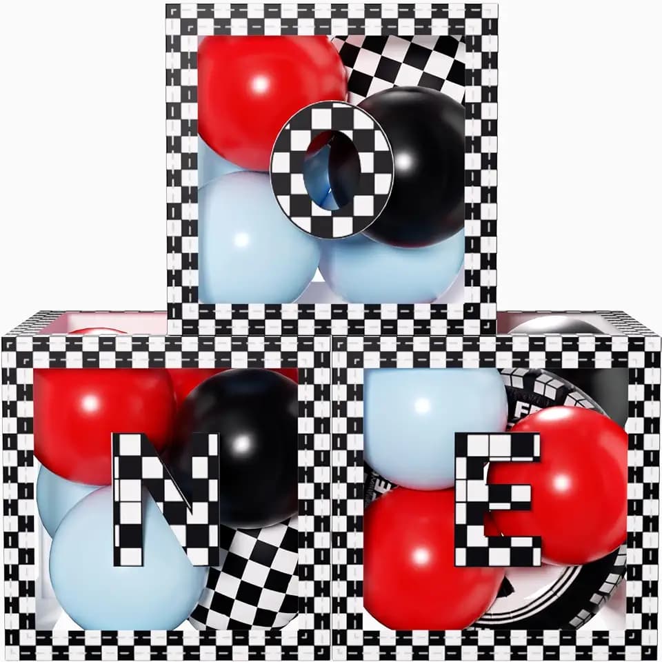 Fast ONE Birthday Decorations for Boys, ONE Blocks Race Car Letters Boxes with Balloons for Baby Shower Anniversary First Lap Around the Track Birthday Formula 1st Birthday Theme Props Decoration