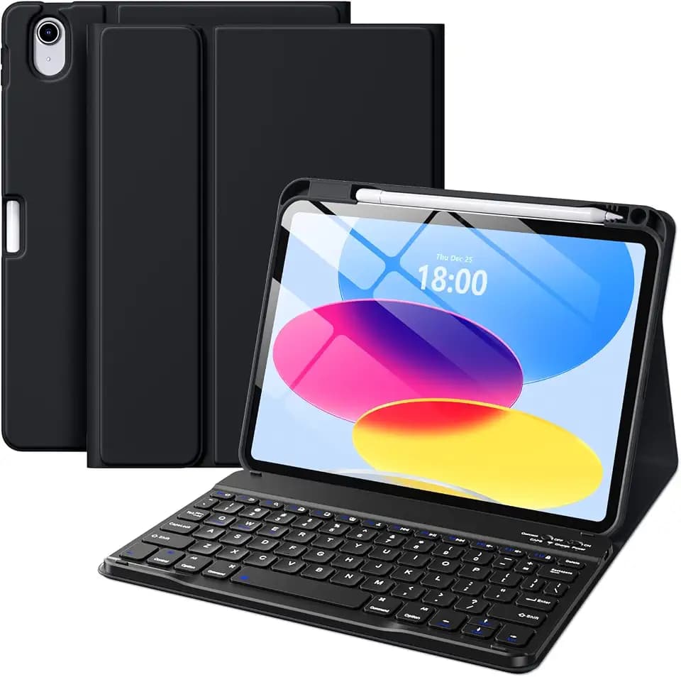 Wenlaty for iPad (A16) 11th/10th Generation Case with Keyboard - Detachable Wireless, Thin & Light Folio Cover with Pencil Holder, for iPad 11-inch 11th 2025/10.9-inch 10th 2022, Black