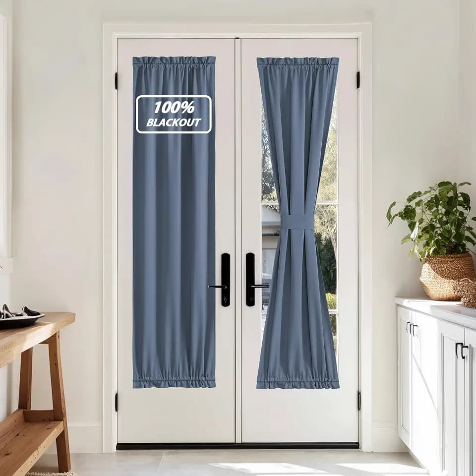 NICETOWN Stone Blue 100% Blackout Door Curtain for French Front Door