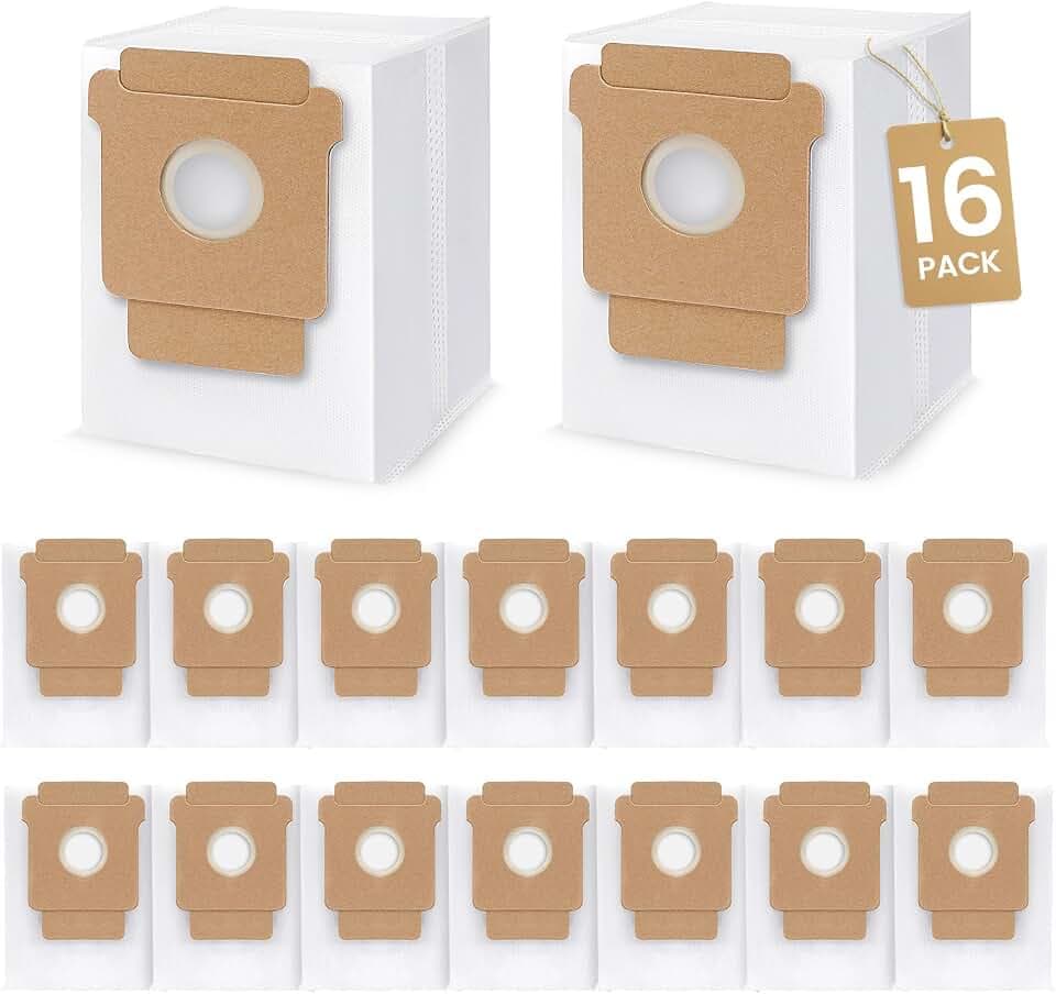 16 Pack 105X Dust Bags for iRobot Roomba Vacuum Q0520/104/105/105X Vac & Combo/Plus 404/405/505 Combo/504 Vac/Max 705 Vac Robot Vacuum Cleaner Disposable Replacement Bags Accessories