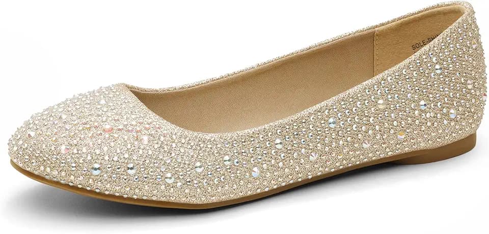 DREAM PAIRS Ballet Flats for Women Rhinestone Round Toe Slip-On Dressy Comfortable Shoes for Wedding Formal Prom Daily Work