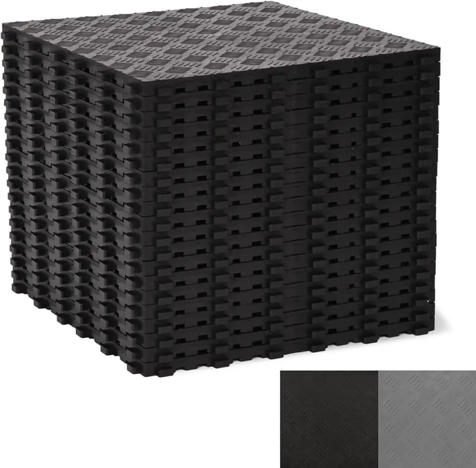 uyoyous 20 Stück Garagenboden PVC 40x40cm 18mm 5 Tonnen rutschfest Schwarz