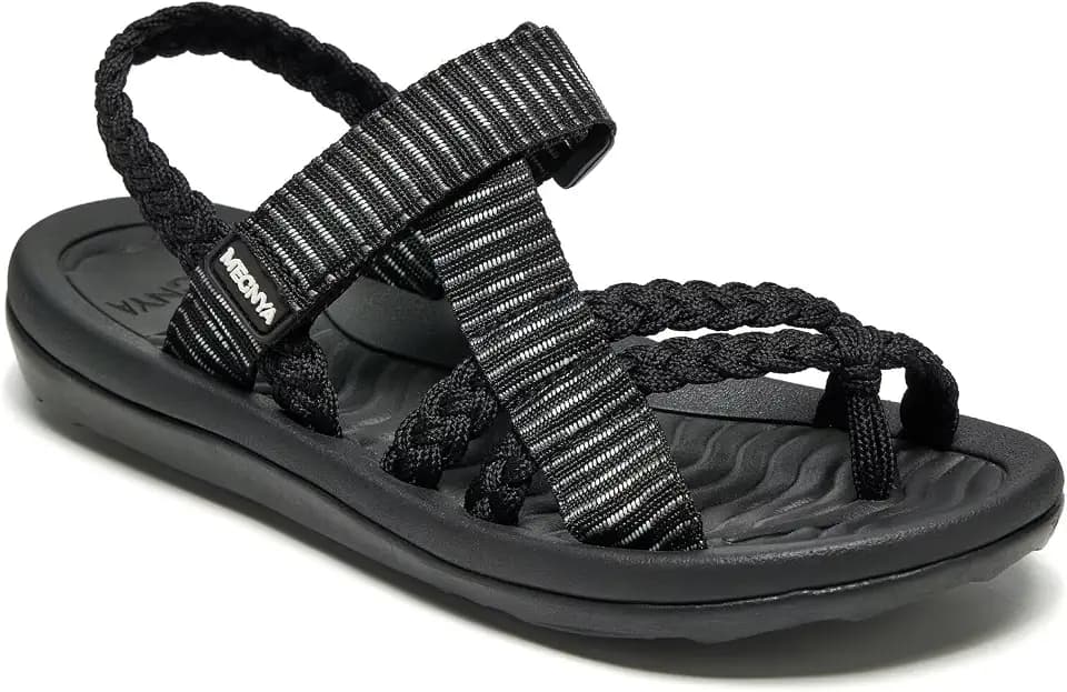 MEGNYA Comfortable Womens Hiking Sandals, Flip Flop Walking Sandals with Arch Support, Athletic Sandals with Hook and Loop Straps for Beach Vacation Adventure