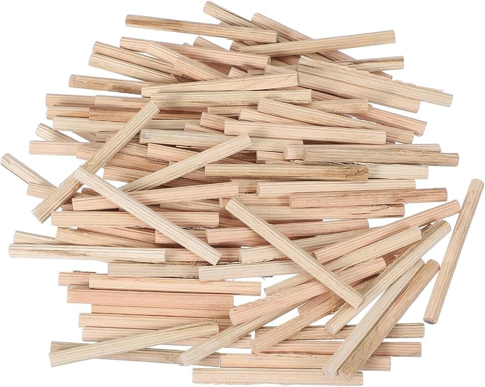 PATIKIL 200 Stück 5 x 60mm Holzdübel Set, Holzrillendübel Riffelholzdübel Holzstifte Dübel Set Gerillte Holzübelstifte Dübel Holz mit Rillen für Zimmerei Möbel Tür Kunsthandwerk Projekte