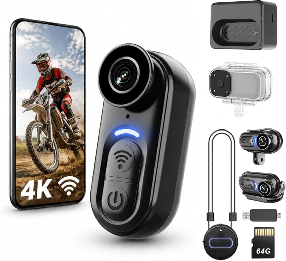 4K Mini Wearable Body Camera - 64GB Magnetic Thumb-Size Action Cam, 6-Axis Stabilization, Audio/Video Recording, Hands-Free POV for Vloggers, Hikers, Workers, Cycling, Travel & Daily Use