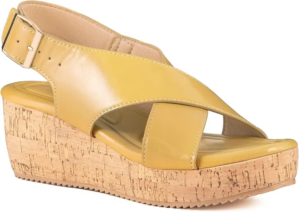 Round Toe Espadrille Platform Wedge Sandals for Women Buckle Strap