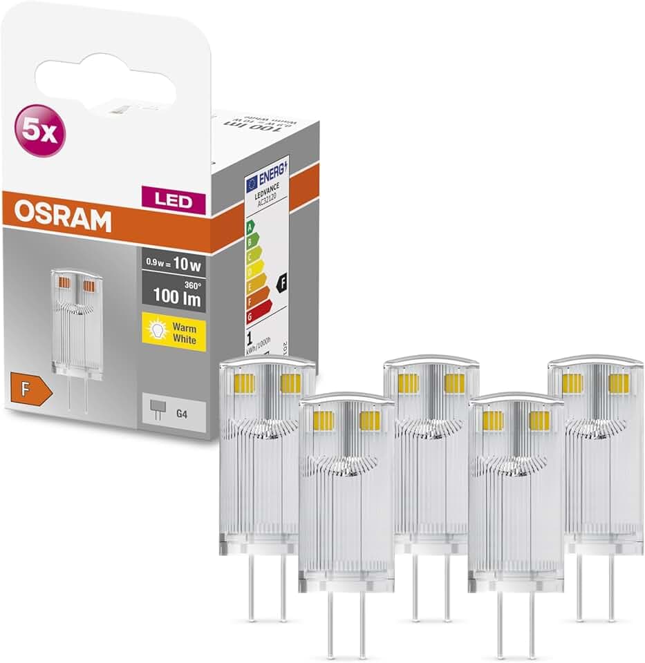 Osram Star PIN LED-Lampe für G4-Sockel, klares Glas,Warmweiß (2700K), 100 Lumen, Ersatz für herkömmliche 10W-Leuchtmittel, nicht dimmbar, 5-er Pack