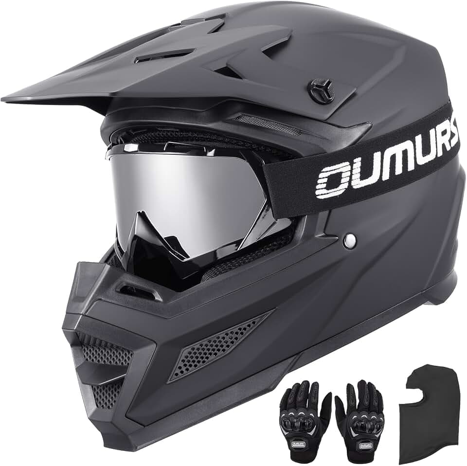 OUMURS DOT Approved Adult Dirt Bike Helmet, Full Face ATV, Black, XL