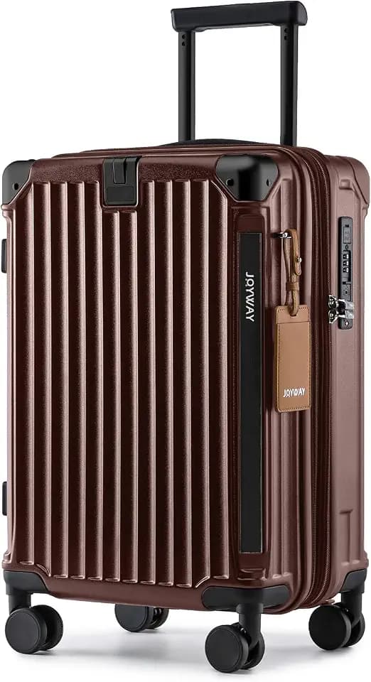 Joyway Carry On Luggage, Expandable Suitcase with Smart Cup Holder and USB Port, 20 IN Hardside Checked with TSA Lock Spinner Double Wheels (Coffe, Carry-On 20-Inch)