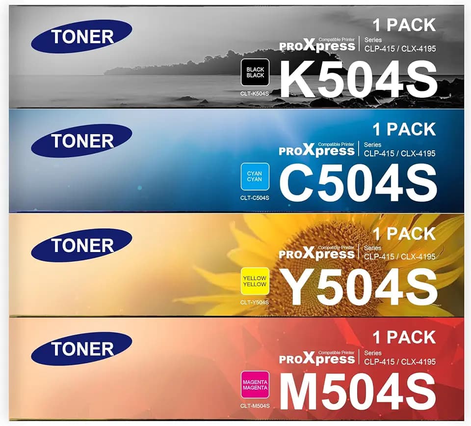 CLT-504S K/C/M/Y 4 Pack Toner Cartridge Set Replacement for Samsung 504S