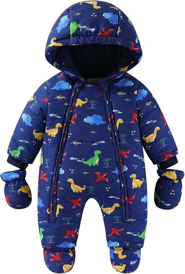 JiAmy Baby Winter Overall Mit Kapuze Schneeanzüge mit Handschuhen und Füßlinge Mädchen Jungen Warm Kleidungsset 0-36 Monate
