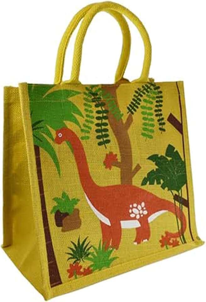 Shared Earth Jute-Einkaufstasche mit Brontosaurus-Druck, 30 x 30 x 20 cm, doppelseitiges Design