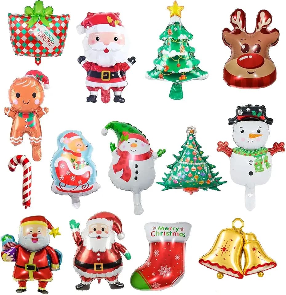Christmas Foil Balloons 14pcs Mini Santa Gift Reindeer Crutch Tree Decor