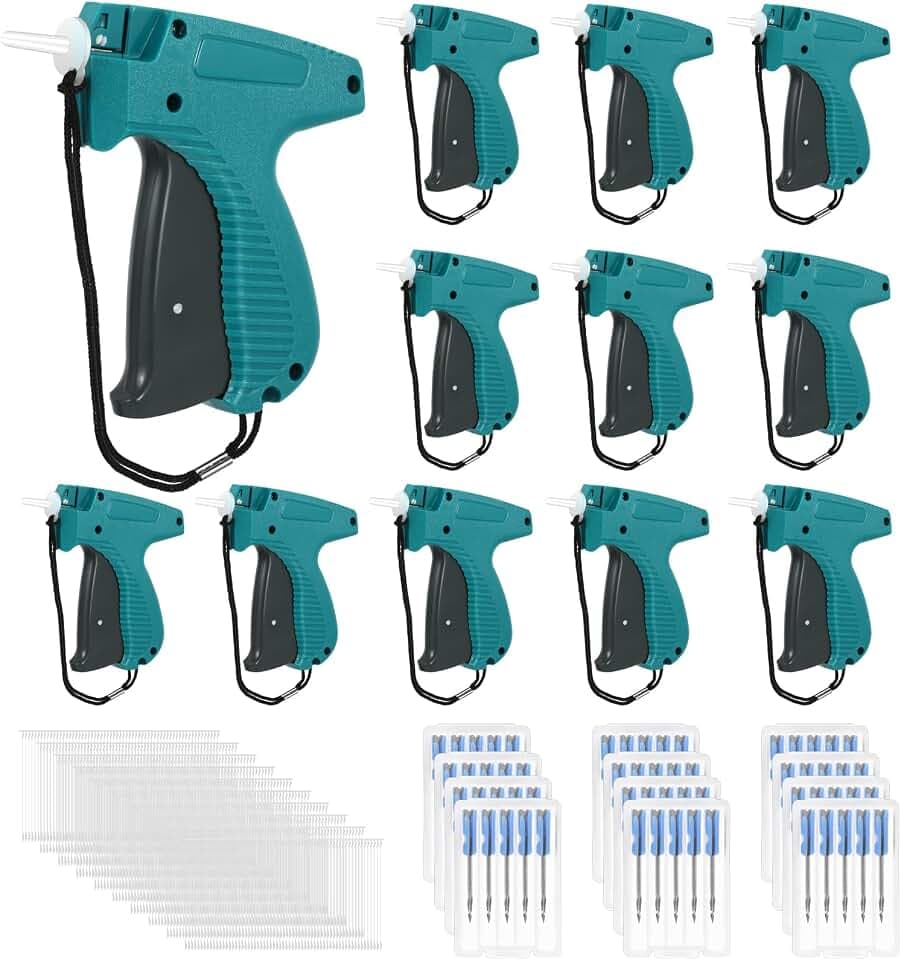 Therwen 5072 Pcs Tagging Guns for Clothing Tag Attacher Gun Kit 12 Clothing Label Tag Gun Price Retail Tagging 60 Needles 5000 Barbs Fasteners for Boutique Consignment Garage Retail Warehouse(Cyan)
