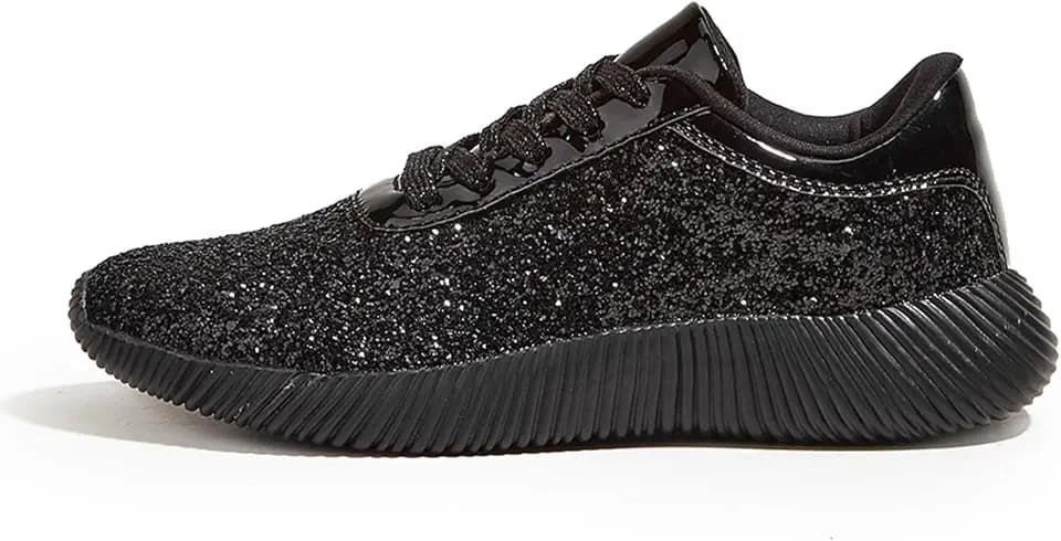 LUCKY STEP Damen Glitzer Sneaker, Leichte Schnürschuhe